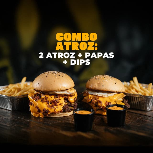 2 ATROZ DOBLES + PAPAS + DIPS