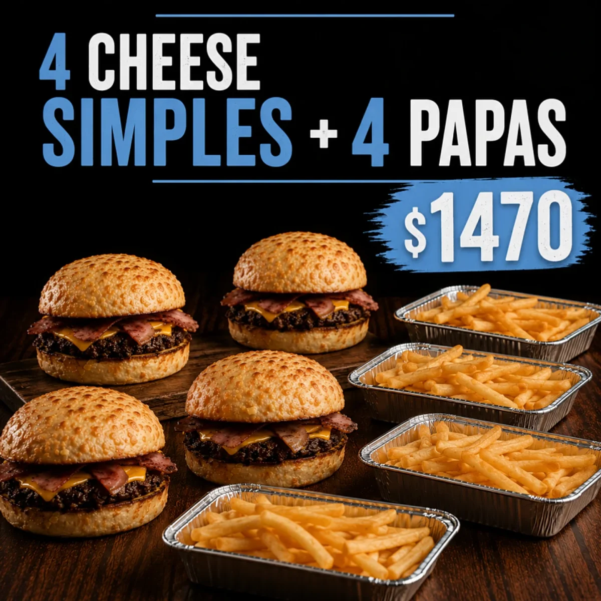 4 CHEESE SIMPLES + PAPAS